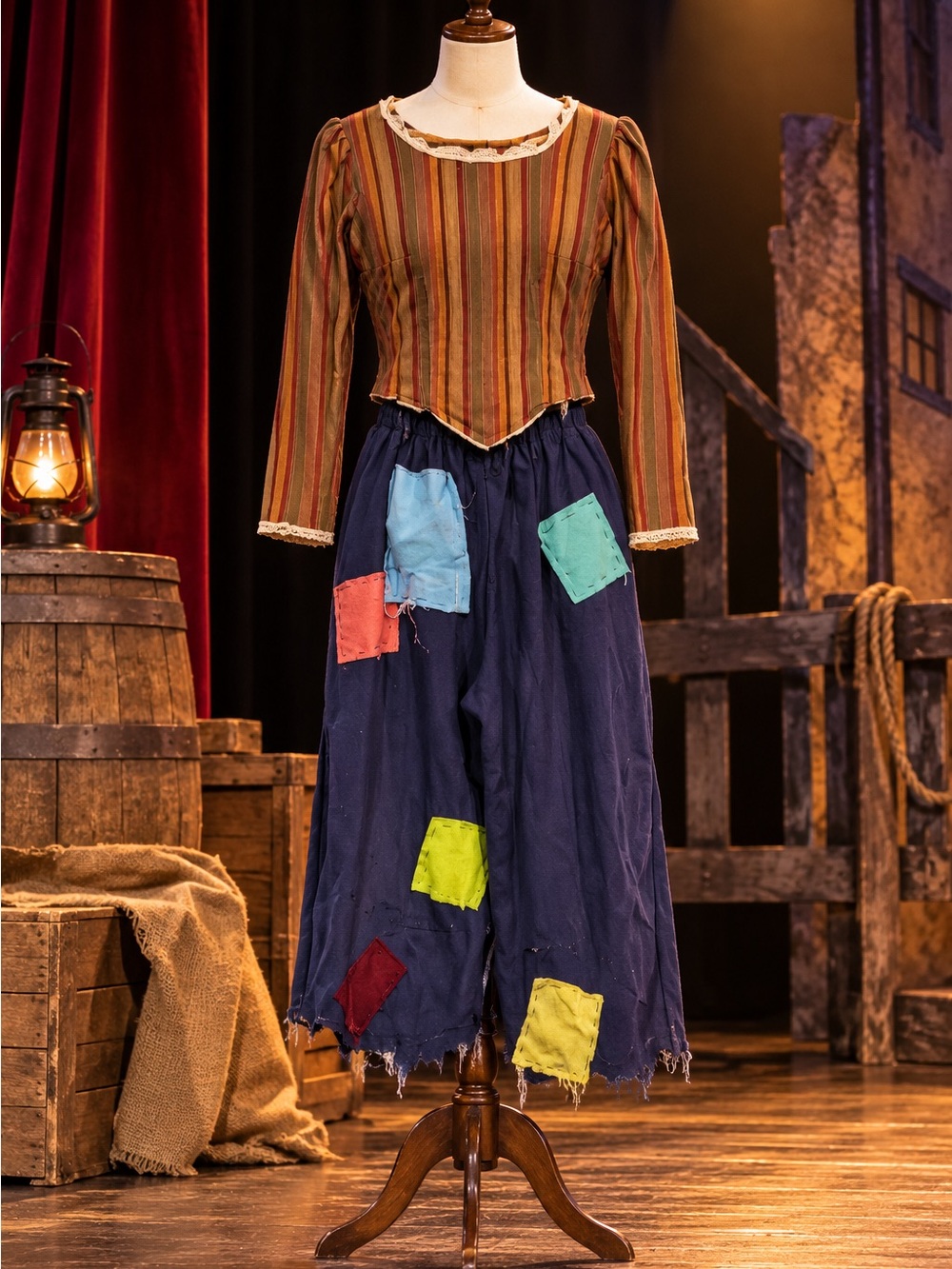 Handmade Georgia Ensemble Theater Costume Striped Bodice Patch Pants 2 Piece